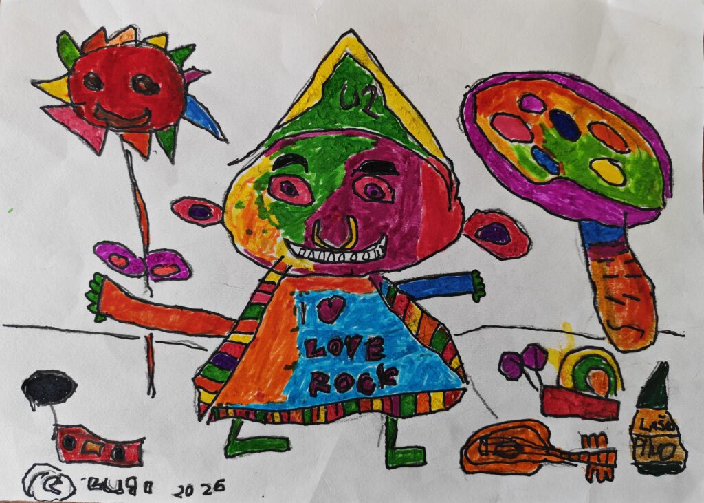 Rocker gnome with a flower